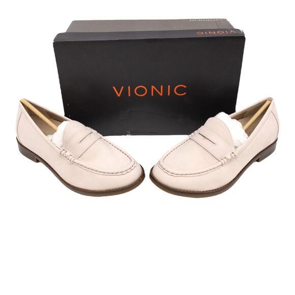 New Vionic Light Pink Waverly Nubuck Leather Orthotic Slip On Penny Loafers 5 - Picture 1 of 11